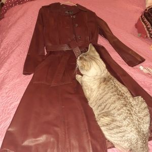 Vintage Wilsons 70s Dark Red Leather Trench Coat